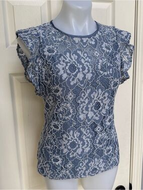 WHITE HOUSE BLACK MARKET sheer floral lace sleeveless blouse boho dressy sz 4 S